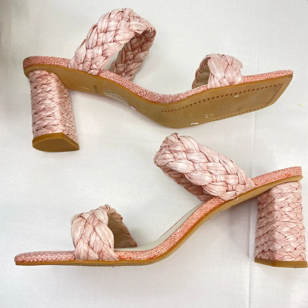 DOLCE VITA Paily Pink Raffia Straw Block Sandal Heels 9.5 ( G‎ 115)
